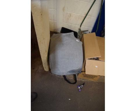 Box of various garden tools, kneelers, cushions etc