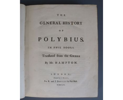 Hampton, James - The General History of Polybius, in five books, 1st edition, folio, contemporary calf with folding engraved 