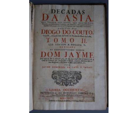 Couto, Diegode - Decades da Asia, Vol.2 only, folio, rebound vellum backed drab boards, first few page margins strengthened, 