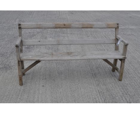 A wooden garden bench oif plank construction, 153 cm long x 81 cm high