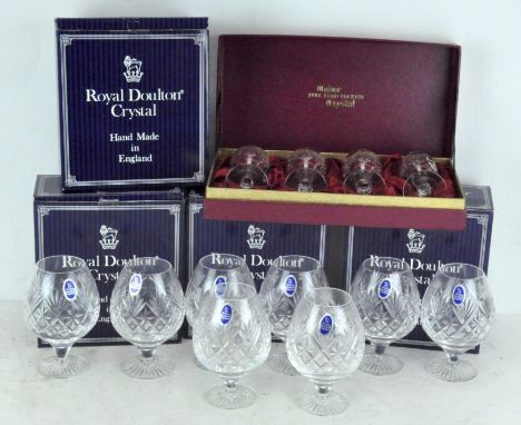 Eight Royal Doulton cut crystal brandy glasses in original boxes, together with a boxed set of four Tudor Full Lead English C