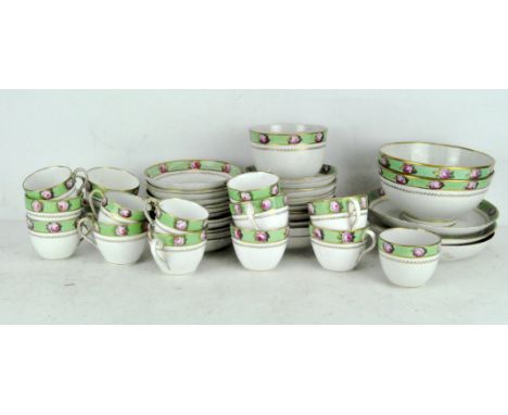 An apple green 'Billingsley Rose' Derby porcelain tea service, 19th/20th century