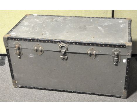 A vintage travelling trunk by 'Over Pond', with studs and metal clasps, 51 cm high x 101 cm wide x 51 cm deep