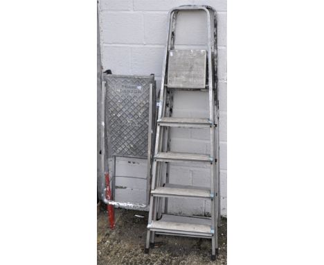 A Beldray five tread step ladder, another similar together with a platform step ladder, 165 cm high max. 