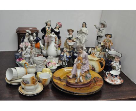 Assorted ceramics including a Wedgwood twin handled pot with silver rim, Crown Derby cup and saucer, small tea service in the