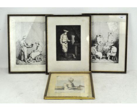 Three prints, after Ribot with French chefs, framed; together with a print of Charlot 'Premier Patissier de la Cour', framed 
