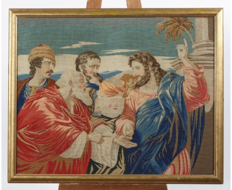 A 17th century style tapestry, Christ with four other men, 73 cm x 92 cm