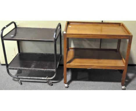 A G-plan teak two-tier trolley and vintage metal trolley, the first 71.5 cm high x 72 cm wide x 43 cm deep 