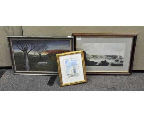 A watercolour on paper 'Waiting for the Wind', signed (lower right) 'J. Tonry', 17cm x 12cm, framed and glazed; together with