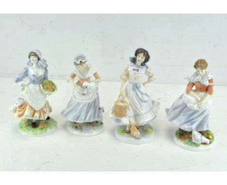 Four limited edition Royal Worcester figures, comprising "the Shepherdess", "Old Country Ways", "Rosie Picking Apples" and "T