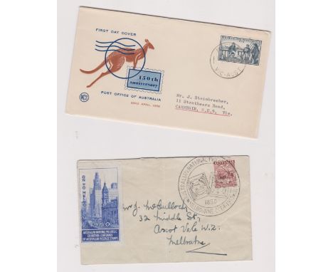 Australia 1950-1959 2x philatelic exhibition covers, centenary of Australian stamps 150th anniv od Australian PO