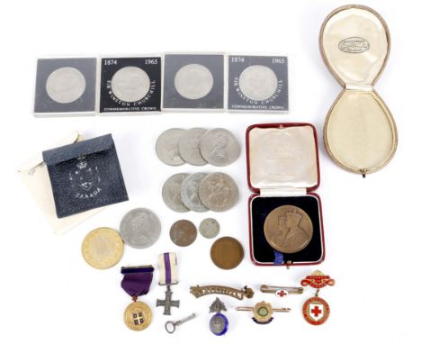 A miniature Military Cross, George V, nearly extremely fine; a sweetheart brooch for the Royal Scots, yellow metal and enamel