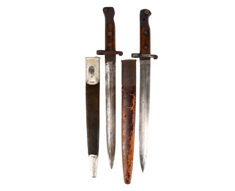 A British 1888 pattern bayonet, Mk 1 2nd type, a volunteer example by Wilkinson, Mk I scabbard; together with a British 1903 