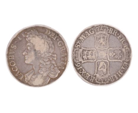 James II, silver crown, 1687, second bust (S 3407), near fine.