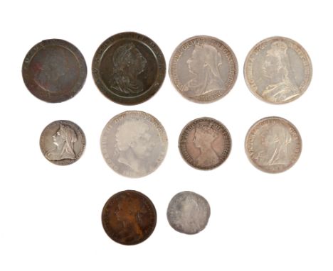 A quantity of British silver coins, comprising; Victoria, Crown, Jubilee bust rev. George and Dragon, 1890, (S 3921) near ver