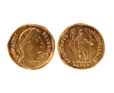 Rome: Valentinian I (r. 364-375), av Solidus, 21.4 mm, diademed bust right, rev. the Emperor standing with labarum, and holdi