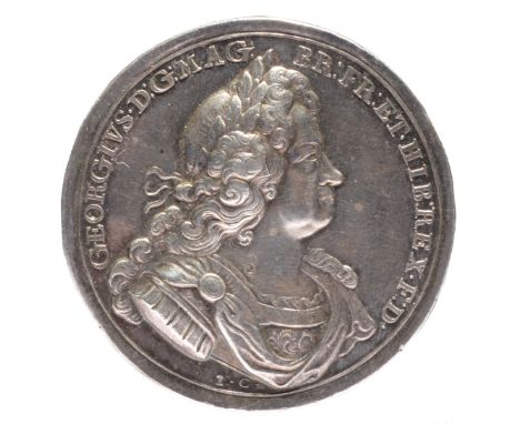 George I: Spanish Fleet Destroyed off Cape Passaro 1718, a silver medal, 45 mm laureate and armoured bust right, rev. George 