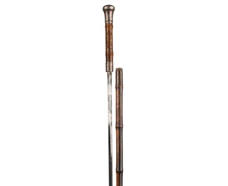 A silver mounted sword stick, by T. Brigg &amp; Sons, 23 St James Street, slender diamond-section blade 28 1/2, bamboo cane, 