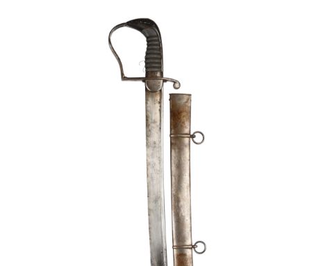 An early 19th Century British light cavalry officer's sword, slightly curved pipe backed blade 35 in., double edged for the l