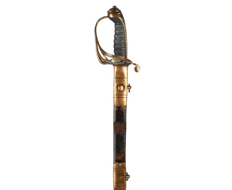 A Victorian infantry sergeant's sword, slightly curved fullered blade with spear point 32 in., brass 1822 pattern 'gothic' hi