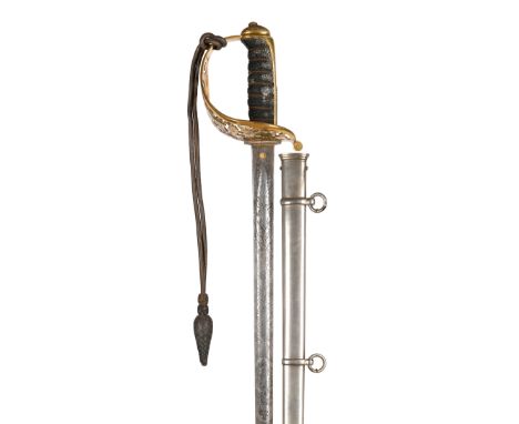 A British 1857 pattern Volunteer Royal Engineers officer's presentation sword, straight 1892 type blade with etched decoratio