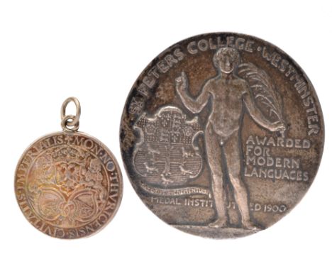 St Peter's College Westminster, a Goodenough Medal for Modern Languages, silver 78.5mm, a youth holding a palm branch, rev. 1