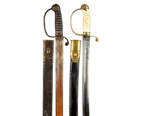 A 19th Century British sword of constabulary sidearm type, broad blade 24 in., double edged for the last 8 in., brass stirrup