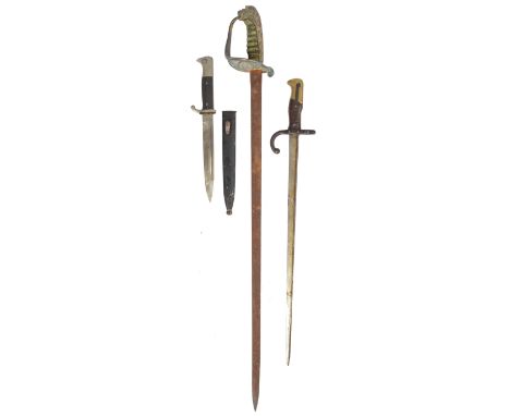 An unusual British Naval officer's sword, 1827 type hilt mated with a straight double edged blade of Highland regiment type; 