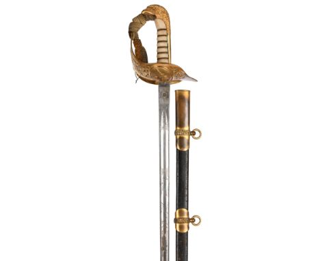 A George V Royal Air Force officer's dress sword, etched blade 33 in., gilt brass hilt displaying RAF badge and royal cypher,