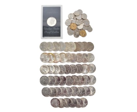 A collection of United States silver coins, including: Eisenhower, proof dollar, 1971, (KM #203a), cased as struck; Los Angel