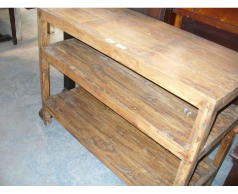 A Rustic hardwood 3 tier shelf unit. (WOR081)