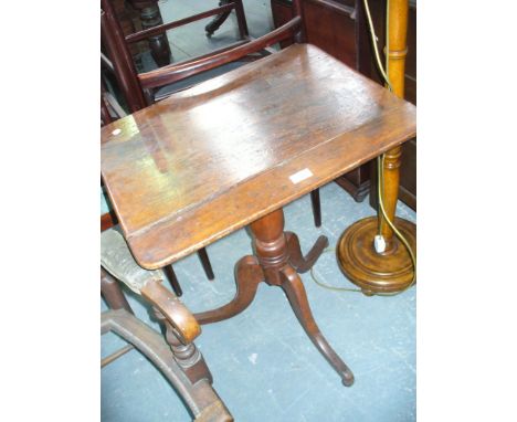 A Victorian fruit wood tripod table and a birch lamp standard with a ring turned column.  (2)