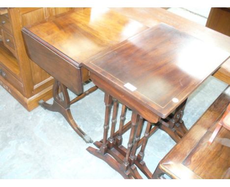 A Nest of 3 mahogany tea tables and a reproduction mahogany sofa table. (2)