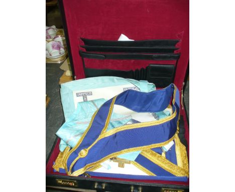 A Collection of Masonic regalia to a case, sash, apron , etc.