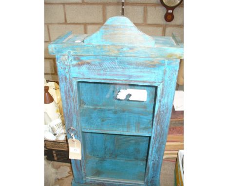 A Painted country French style hardwood cabinet with a single glazed door and an enclosed shelf. (AINJ018)