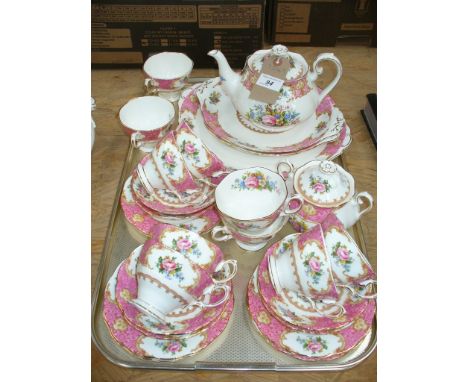 A Royal Albert " Lady Carlyle " 27 piece tea service including a teapot .( seconds ) CONDITION REPORT: Good condition but all