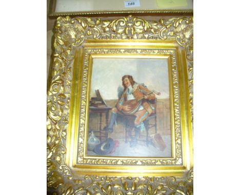 Henry Gillard Glindoni RBA ARWS (British, 1852-1913) - 'A 17th Century Cavalier Playing a Mandolin'
Oil on panel, signed and 