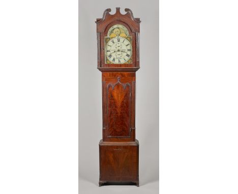 A late George III mahogany, ebony and boxwood-outlined longcase clockBy Drescher & Dorking, Manchester, circa 1810The swan ne