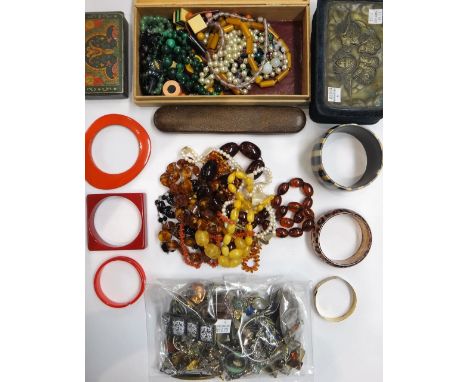 A group of costume jewellery, including; a malachite bead necklace, further bead and other necklaces, a branch coral necklace