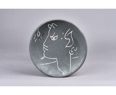 Jean Cocteau, 'Fawn', ceramic plate, signed, limited edition, 31/50, 24.5cm diameter. DDS Illustrated. 
