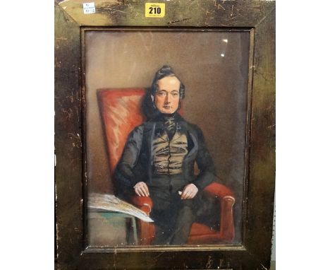 Continental School (19th century), Portrait of a gentleman, seated in an armchair, watercolour, 37cm x 26cm.