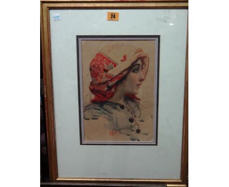 Continental School (19th/20th century), Profile Portrait of a girl, watercolour, bears an indistinct signature, 30cm x 20cm. 