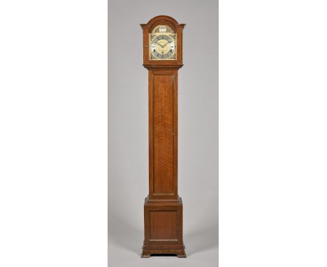 A walnut quarter-chiming 'Grandmother' clockBy Elliott, London, No. 15518, circa 1980With an arched pediment and brass dial i