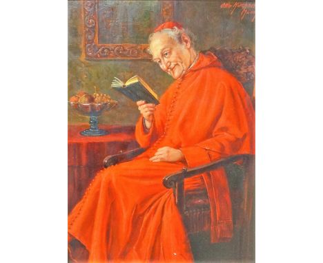 Otto Kirchner (1887-1960), A Cardinal reading, oil on panel, signed and inscribed München, 23cm x 17cm. DDS