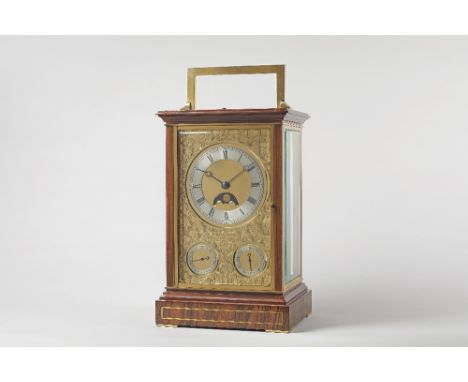 A brass-mounted, rosewood and brass line-inlaid giant chronometer carriage clock By Sinclair Harding, Cheltenham, No. 613/44,