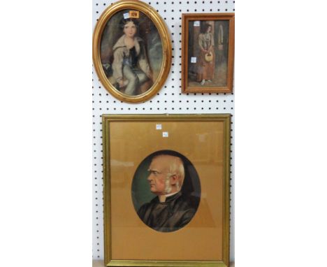 English School (19th century), Portrait of a young boy, watercolour, oval, 29cm x 21cm.; together with a profile portrait of 