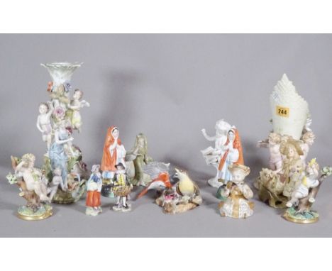 Ceramics, comprising; mainly 20th century Continental ceramic figures, vases and candlesticks, the largest 33cm high. 