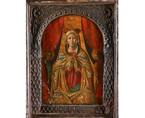 Manner of Matteo di Giovani, Madonna Orante, oil on panel, arched top, 39cm x 27cm.  Illustrated. 