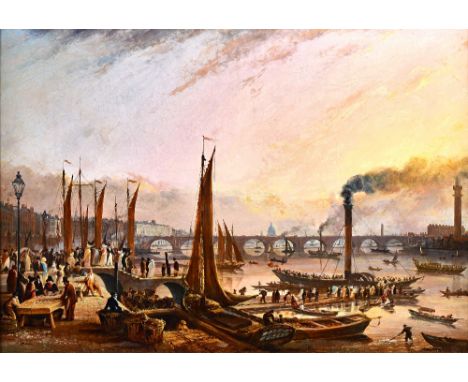 William Turner de Londe (19th century), A busy Thames scene with  figures and steam packets, oil on canvas, 47.5cm x 69cm. Il