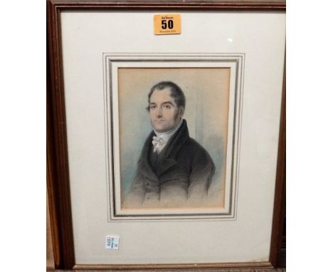 A group of four, including a 19th century watercolour portrait of a gentleman, a pencil study of a spaniel, a pencil and wash